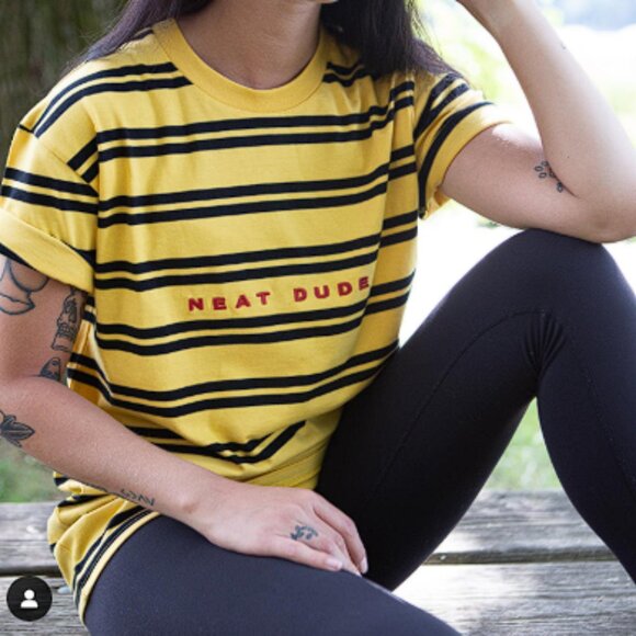 Neat Dude Striped Tee Black & Yellow with Embroidered Neat Dude - Picture 4 of 4